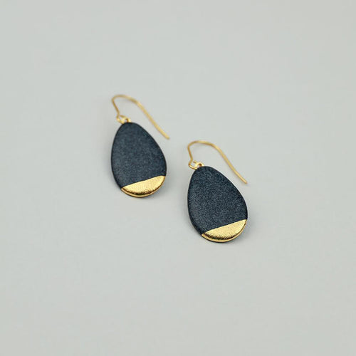 Black porcelain earrings covered with matte black glaze. Dangle earrings. 