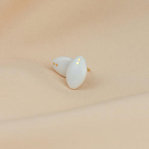 Minimal white earrings hand-painted with two golden dots (24k gold luster). 