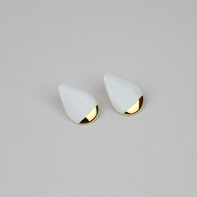 Load image into Gallery viewer, Delicate porcelain earrings with gold accents. Soft grey background. 