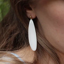 Load image into Gallery viewer, Statement white porcelain earrings with gold-filled hooks. Dangle and drop earrings. 