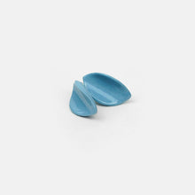 Load image into Gallery viewer, Inspired by petals delicacy: blue porcelain earrings handmade. Gloss glaze finishing. Bright background. Product close-up.