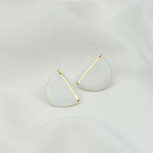 Load image into Gallery viewer, White and gold porcelain earrings. Clean background. 
