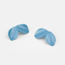 Load image into Gallery viewer, Light grey background for soft blue porcelain earrings, hand-painted with transparent luster.