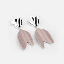 Load image into Gallery viewer, Contemporary lavender porcelain earrings close-up. Product photography, white background. 
