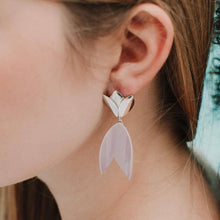 Load image into Gallery viewer, Soft lavender and silver dangle earrings. Nature-inspired design. 