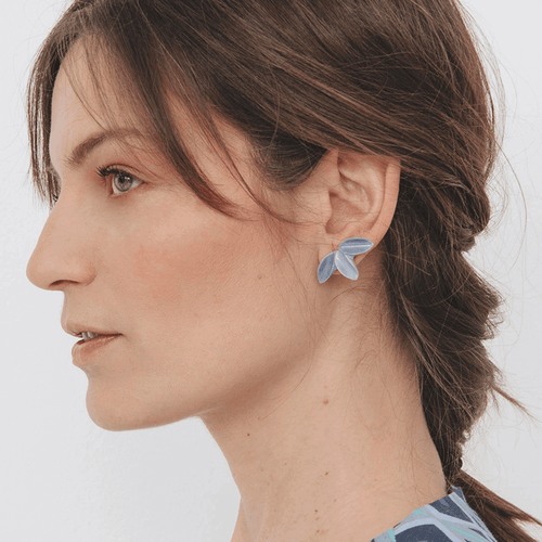 Soft purple earrings. Three petals stud earrings. Exclusive jewelry. 