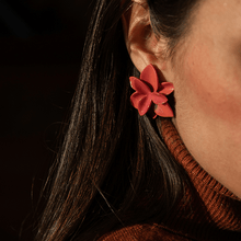 Load image into Gallery viewer, Porcelain red flower earrings. The flowers have two shades of red. Romantic and exclusive jewelry. 
