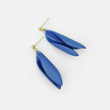 Load image into Gallery viewer, Statement blue porcelain earrings with gold-filled hooks. Dangle and drop gold earrings. 