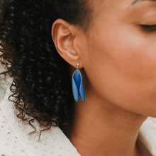 Load image into Gallery viewer, Classic statement strong blue earrings, hand-painted with transparent glaze. Exclusive design.