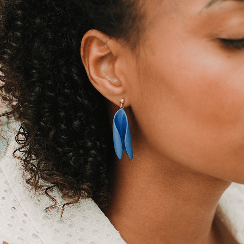 Classic statement strong blue earrings, hand-painted with transparent glaze. Exclusive design.