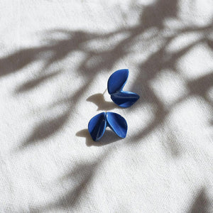 Floral shape strong blue porcelain earrings. Handmade artwork from Portugal.