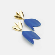 Load image into Gallery viewer, Strong blue ceramic earrings with gold-filled studs. Dangle and drop design.