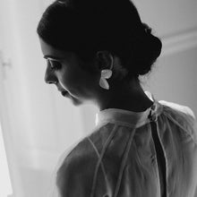 Load image into Gallery viewer, Wedding day memory: porcelain bridal jewelry. Black and white scene. 